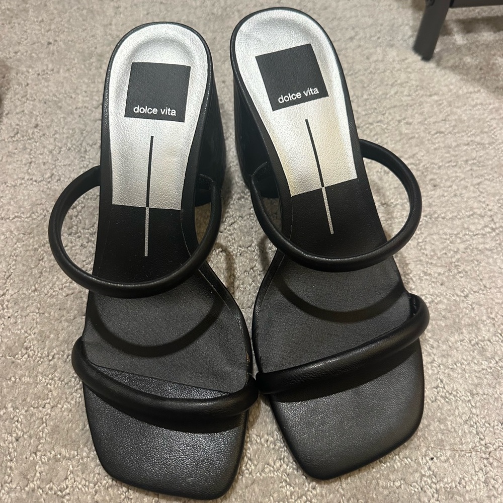 Dolce Vita Black Double-Strap Square-Toe Slide Sandals
